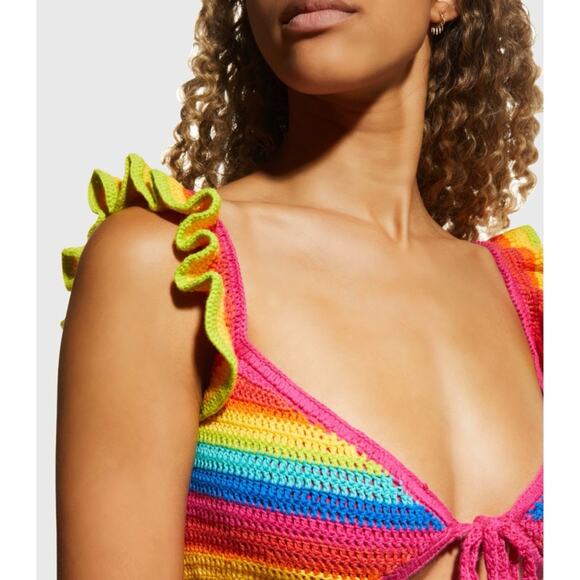 FARM RIO Rainbow Crotchet Ruffle Bikini Top - Picture 4 of 8